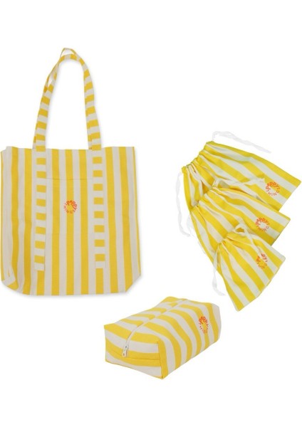 Peppythings Sarı Koko 3'li Set (Bez Çanta - 3'lü Kese - Makyaj Çantası)