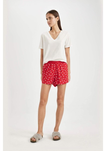 Regular Fit Dokuma Şort Pijama Altı-Fall in Love B8697AX24SM