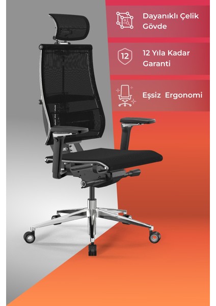Yoga 4df Ergonomik Fileli Ofis Sandalyesi / Yönetici Koltuğu - AB.F.15.13A Siyah