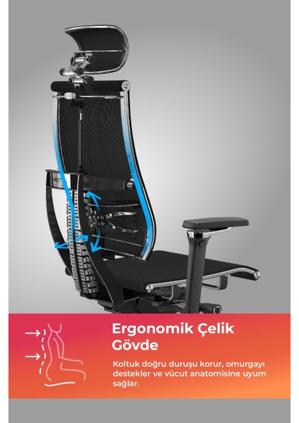 Yoga 4df Ergonomik Fileli Ofis Sandalyesi / Yönetici Koltuğu - AB.F.15.13A Siyah