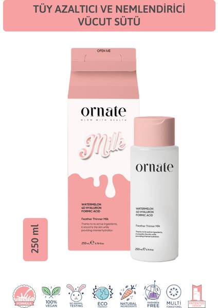 Tüy Azaltıcı ve Yoğun Nemlendirici Vücut Sütü 4d Hyaluronic Acid 250 ml Vegan