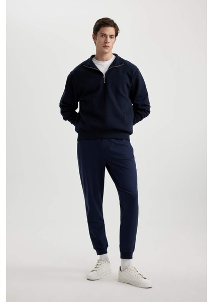 Eşofman Altı Slim Fit Dar Kesim Basic Düz Beli Bağcıklı Esnek Paça Fermuar Cepli A6499AX24SP