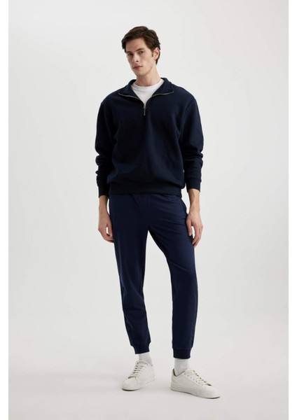 Eşofman Altı Slim Fit Dar Kesim Basic Düz Beli Bağcıklı Esnek Paça Fermuar Cepli A6499AX24SP