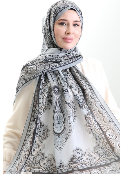 Karaca Desenli Cotton Şal 82002-04 Gri Siyah