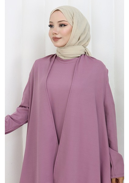 Büyük Beden Yelek Elbise Ikili Takım 6370-05 Gül Kurusu modelleri