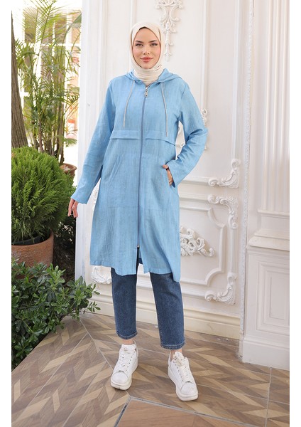 Kapüşonlu Fermuarlı Kap 71282-02 Indigo