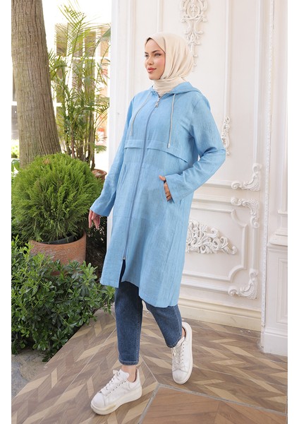 Kapüşonlu Fermuarlı Kap 71282-02 Indigo