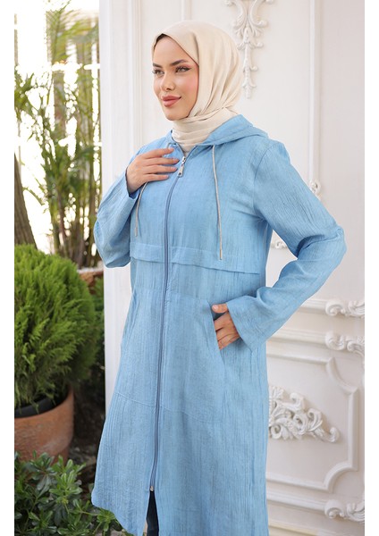 Kapüşonlu Fermuarlı Kap 71282-02 Indigo