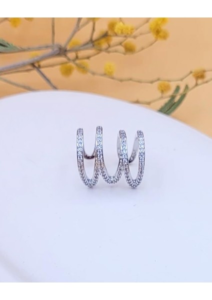 Taşlı Sarmal Earcuff Silver Küpe