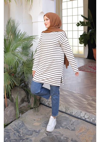 Çizgili Spor Tunik 71295-03 Kahverengi fiyatları
