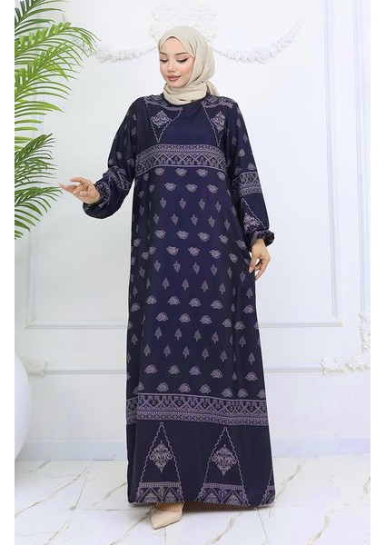 Tuğra Detaylı Desenli Elbise 0039-04 Füme fiyatları