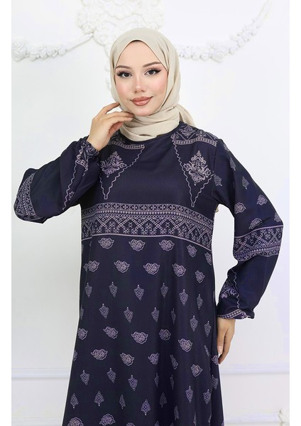 Tuğra Detaylı Desenli Elbise 0039-04 Füme modelleri