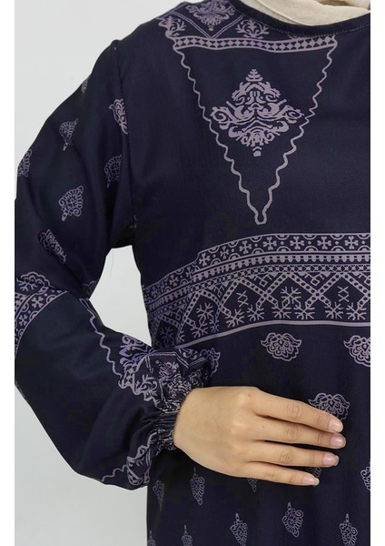 Tuğra Detaylı Desenli Elbise 0039-04 Füme fırsatları