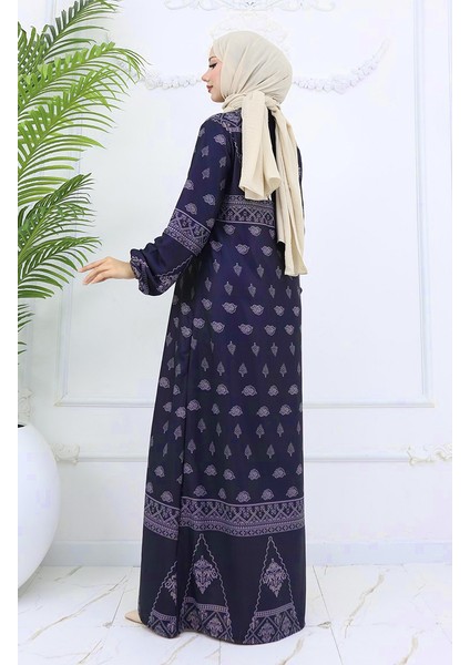 Tuğra Detaylı Desenli Elbise 0039-04 Füme indirimleri