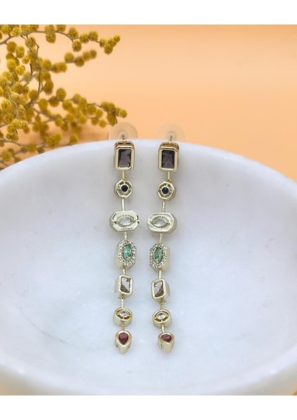 Liora Sallantılı Taşlı Gold Küpe