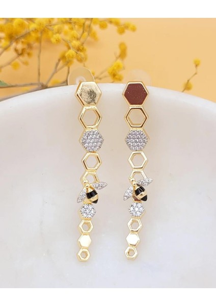Arı Detaylı Bal Peteği Gold Küpe fiyatları
