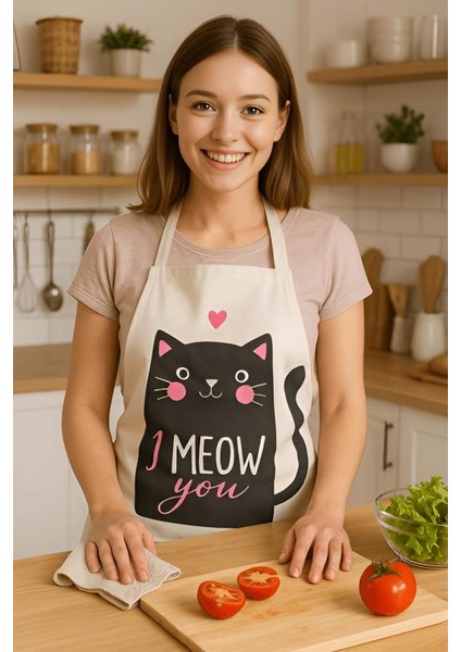 I Meow You Mutfak Önlüğü Kedi Desenli, Sıvı Geçirmez Sevimli Tasarım fiyatları