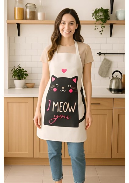 I Meow You Mutfak Önlüğü Kedi Desenli, Sıvı Geçirmez Sevimli Tasarım fırsatları
