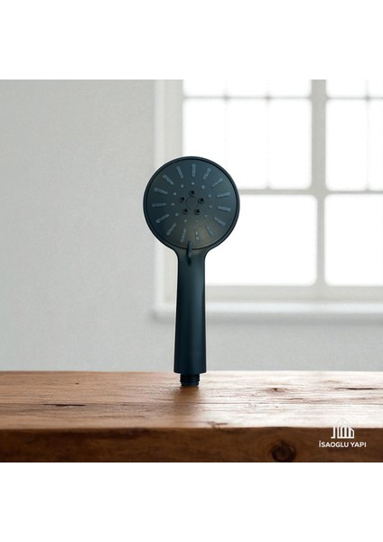 Isaoğlu Yapı Siyah Duş Sistemi Siyah Duş Başlığı Masajlı Fonksiyonlu Tazzikleme Oval Tasarım Mat Siyah