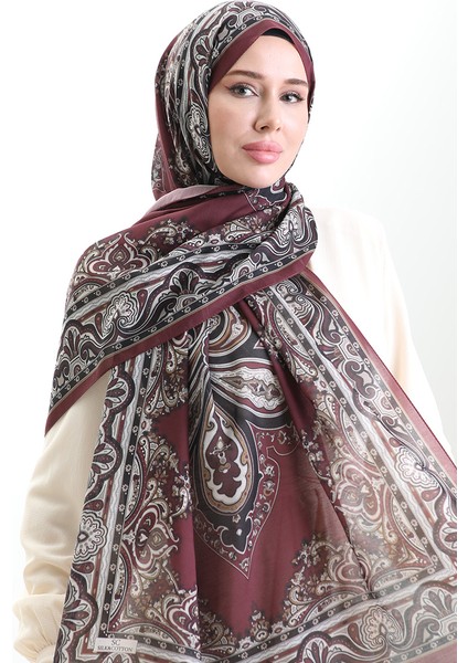 Karaca Desenli Cotton Şal 82002-03 Bordo Siyah