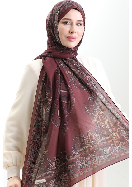 Karaca Desenli Cotton Şal 82002-10 Bordo Gold