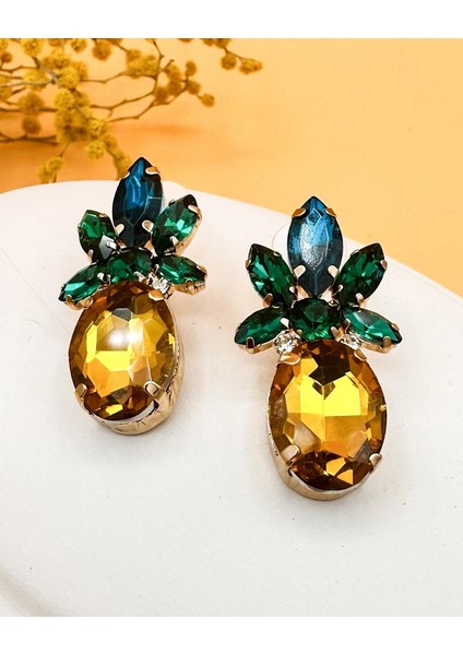 Zera Ananas Zirkon Taşlı Zümrüt Küpe