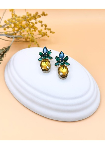Zera Ananas Zirkon Taşlı Zümrüt Küpe modelleri