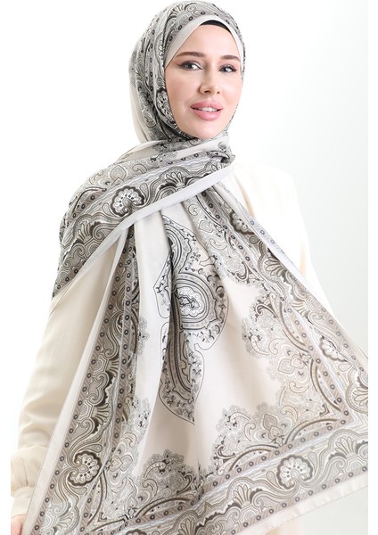 Karaca Desenli Cotton Şal 82002-05 Krem Siyah