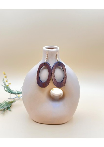 Elips Bohem Sallantılı Ahşap Küpe