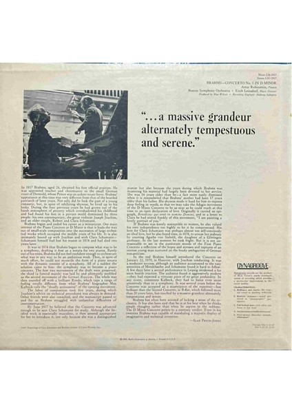 Rubinstein Brahms Piano Concerto No. 1 Classic Lp Plak