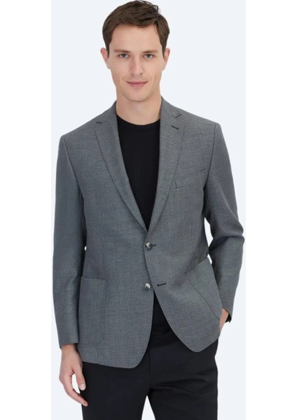 Antrasit Düz Regular Fit Yün Karışımlı Ceket