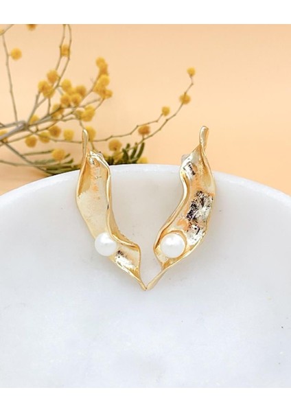 Pea Incili Gold Tasarım Küpe