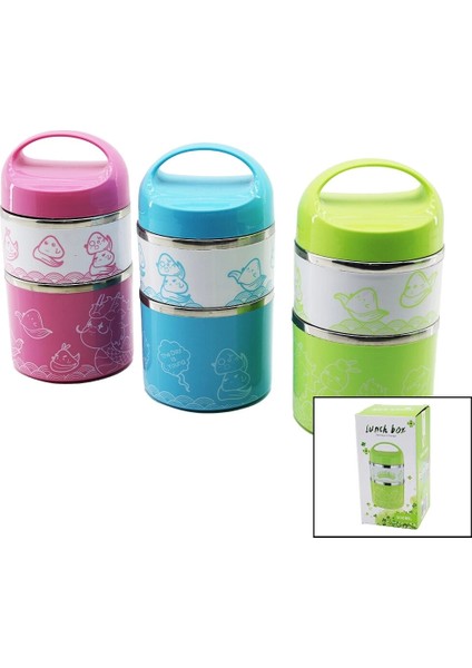 Sabit Kulplu - Resimli - Renkli 2li Sefer Tası - Saklama Kabı 930ML (5047)