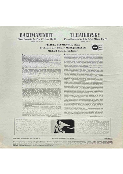 Rachmaninov Tchaikovsky Piano Concerto Classic Lp Plak fiyatları