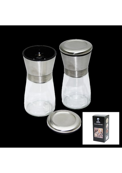 Cam Hazneli - Metal Kapaklı Küçük Tuz - Baharat Öğütücü (5047)