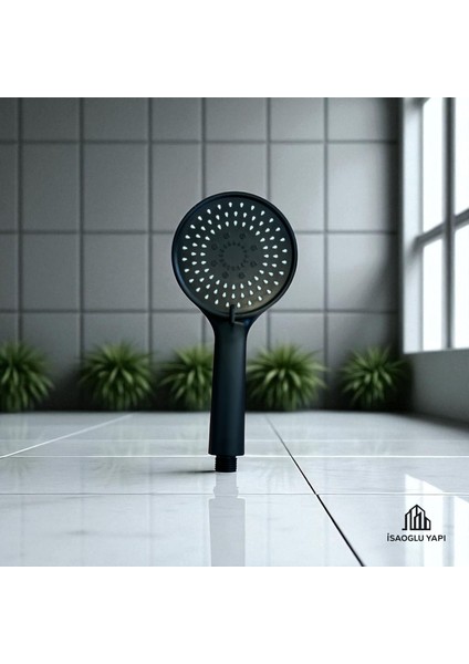 Isaoğlu Yapı Siyah Duş Başlığı Fonksiyonlu Masajlı Yuvarlak Tasarım Mat Siyah Duş Telefonu
