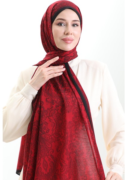 Karaca Desenli Mio Krep Şal 81099-15 Siyah Kırmızı