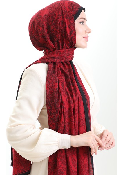 Karaca Desenli Mio Krep Şal 81099-15 Siyah Kırmızı