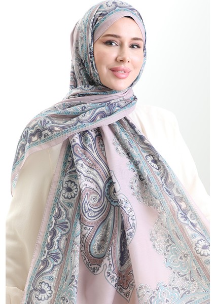 Karaca Desenli Cotton Şal 82002-07 Pudra Mavi