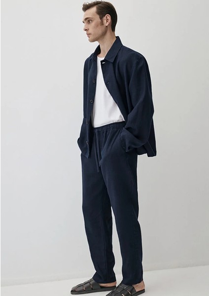 Erkek Lacivert M0010452-80872 Keten Pantolon