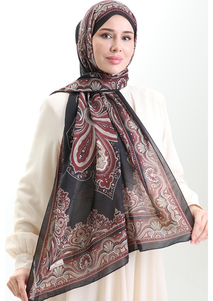 Karaca Desenli Cotton Şal 82002-01 Siyah Bordo
