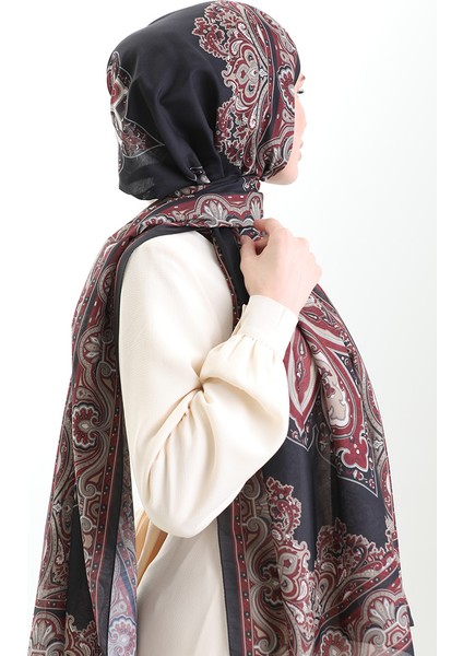 Karaca Desenli Cotton Şal 82002-01 Siyah Bordo modelleri