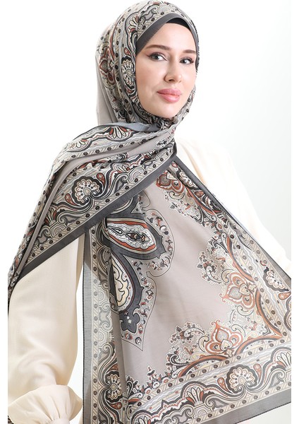 Karaca Desenli Cotton Şal 82002-12 Koyu Bej Vizon