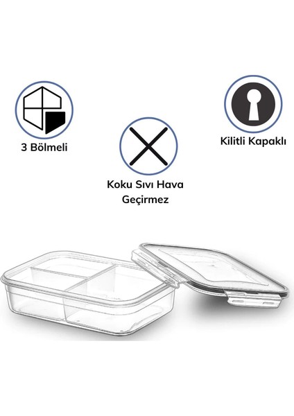 3 Bölmeli Kilitli Kapaklı 1 Litre Erzak Saklama Kabı LC-510 (5047) modelleri