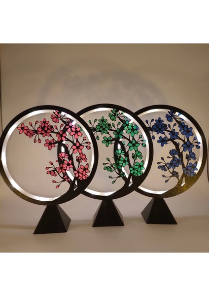 Desenli LED Işıklı Modern Dekoratif Aydınlatma Çember Ring Gece Lambası
