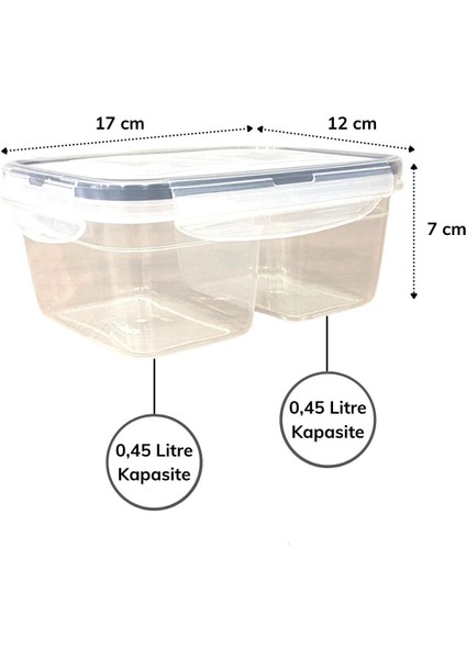 2 Bölmeli 0,45+0,45 Litre Kilitli Kapaklı Erzak Saklama Kabı LC-524 (5047) modelleri