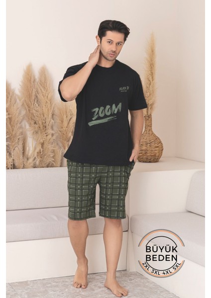 Büyük Beden Pamuklu Cepli Kısa Kollu Şortlu Erkek Pijama Takımı