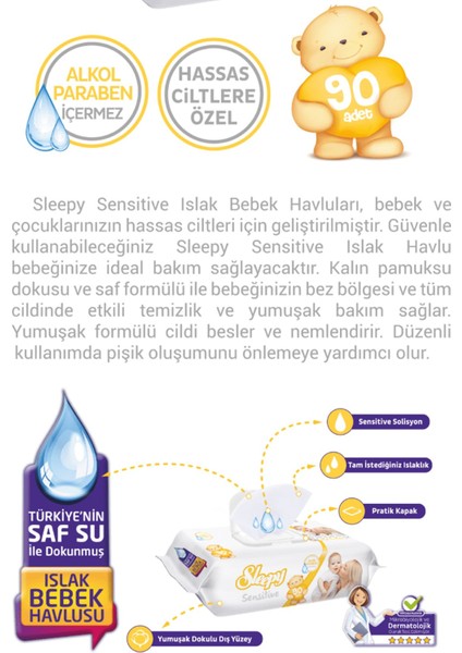 Sensitive Islak Havlu - Bebek Islak Mendili 90 'lı 12 Adet fiyatları