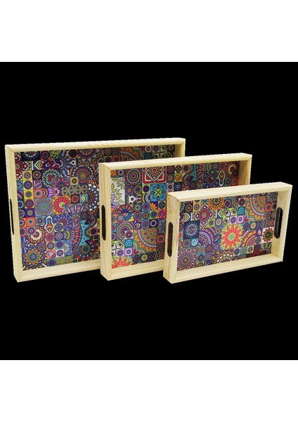 3 Boy Ahşap Tepsi Desenli Zemin 16X26 - 21X31 - 24X34CM (5047)