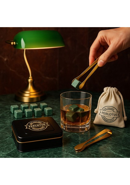 9'lu Granit Mermer Viski Taşı ve Buz Maşası Seti